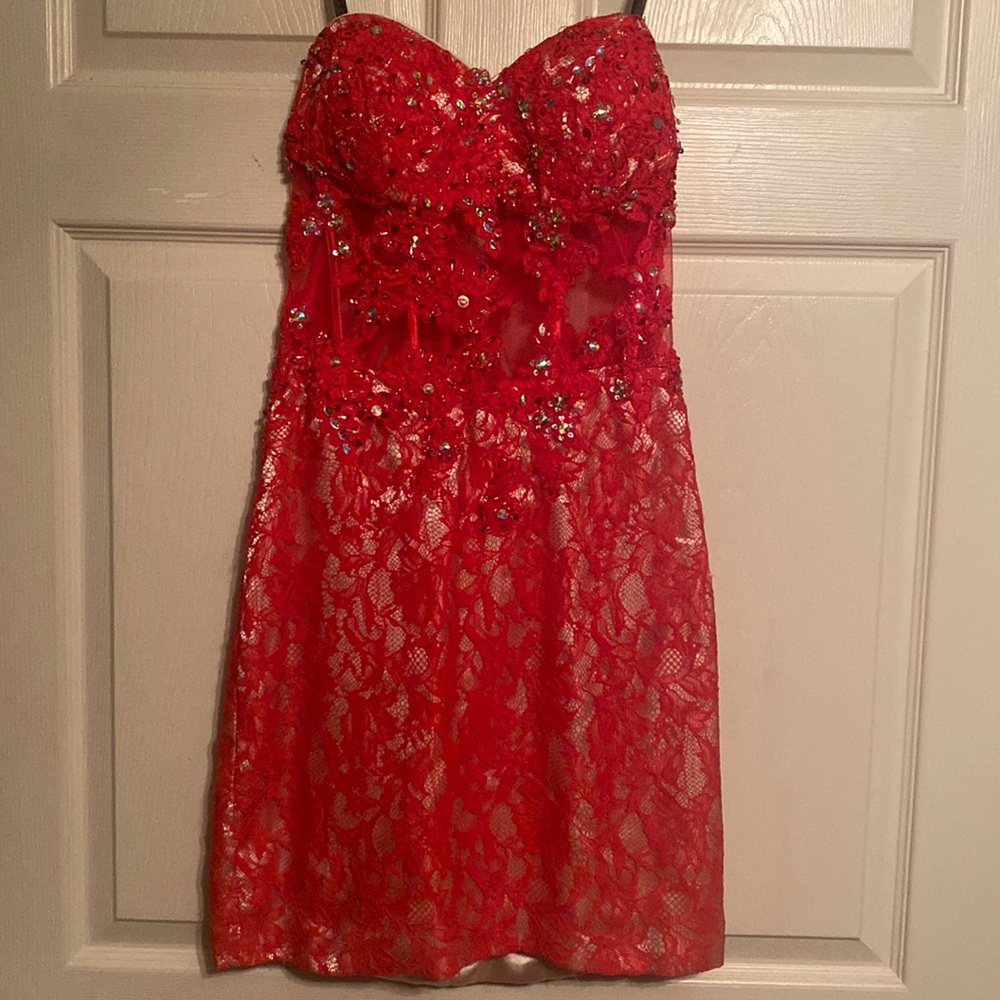 Red Sequin and Lace Cocktail Dress